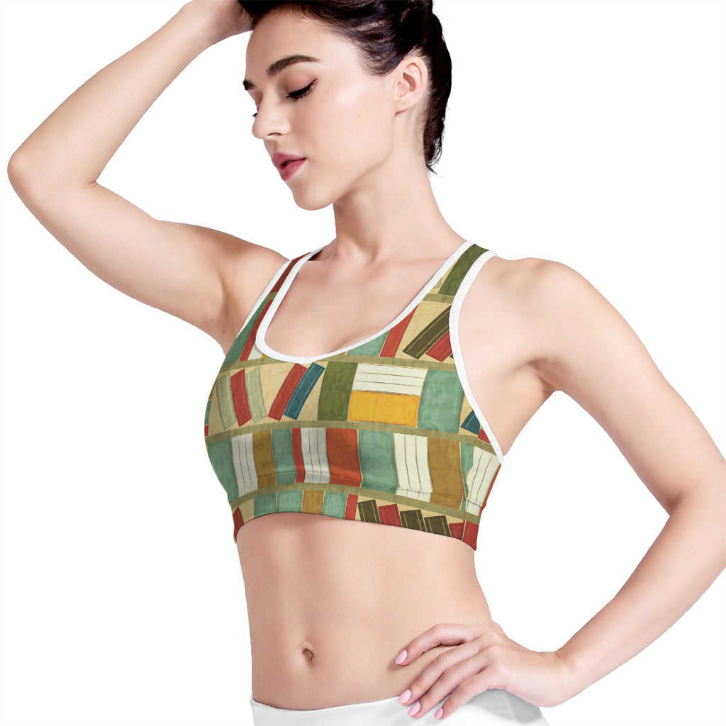 Watercolor Bookshelf Pattern Print Women's Sports Bra