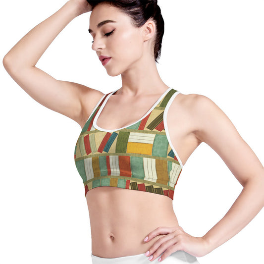 Watercolor Bookshelf Pattern Print Women's Sports Bra