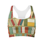 Watercolor Bookshelf Pattern Print Women's Sports Bra