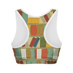 Watercolor Bookshelf Pattern Print Women's Sports Bra