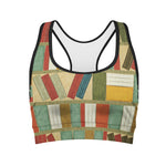 Watercolor Bookshelf Pattern Print Women's Sports Bra
