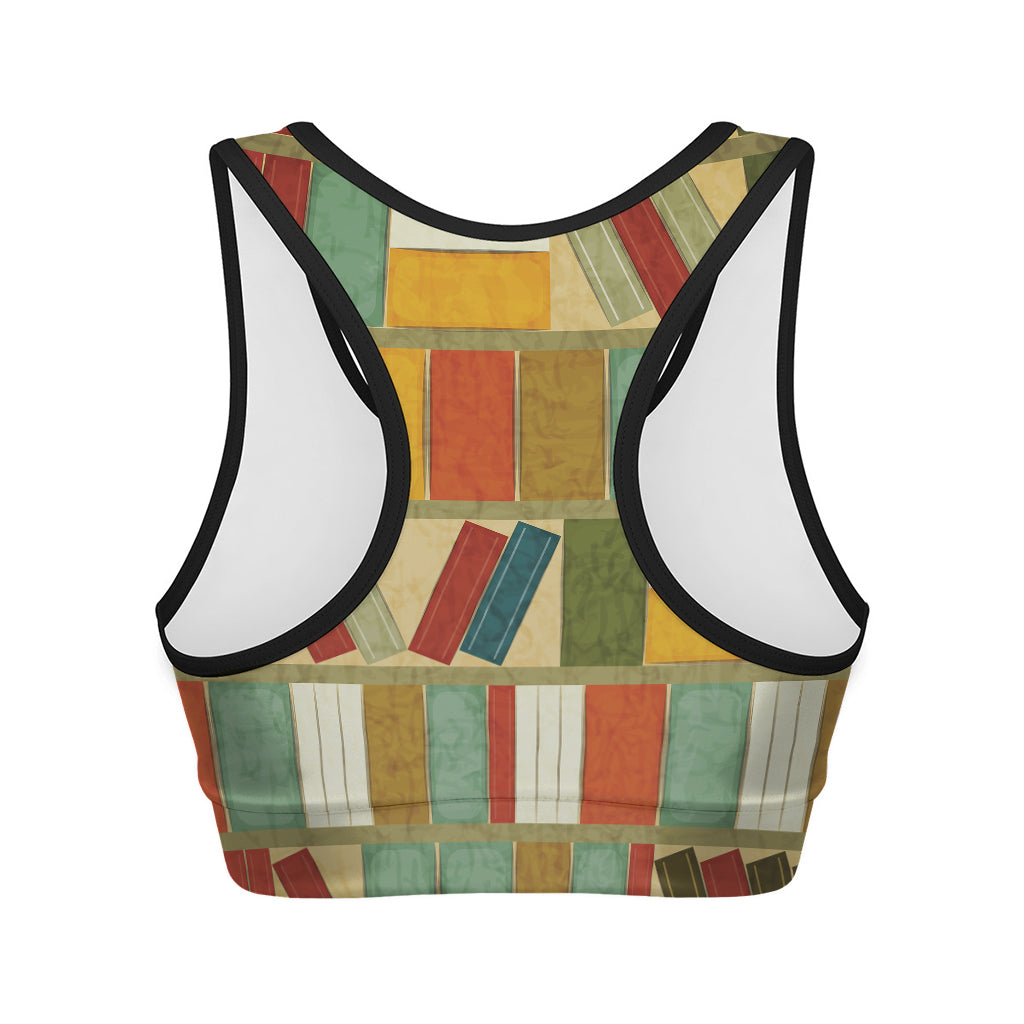Watercolor Bookshelf Pattern Print Women's Sports Bra