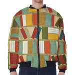 Watercolor Bookshelf Pattern Print Zip Sleeve Bomber Jacket