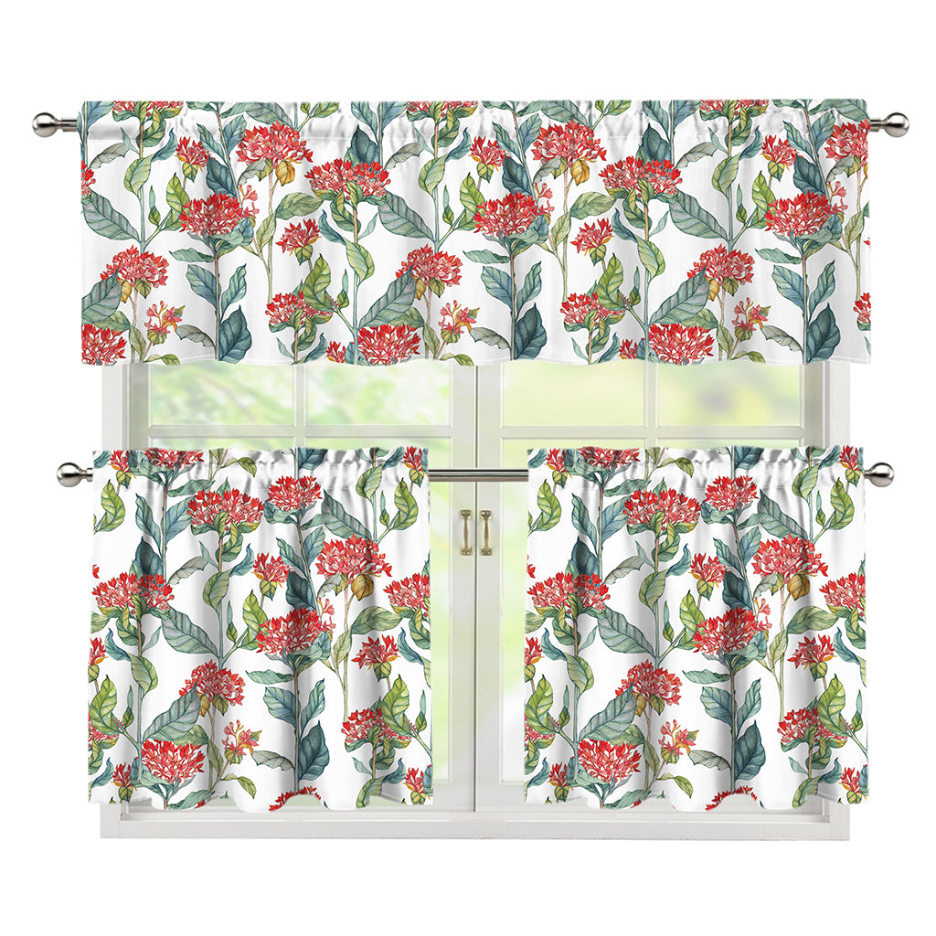 Watercolor Bouvardia Print 3 Piece Kitchen Curtains