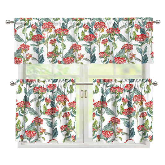Watercolor Bouvardia Print 3 Piece Kitchen Curtains