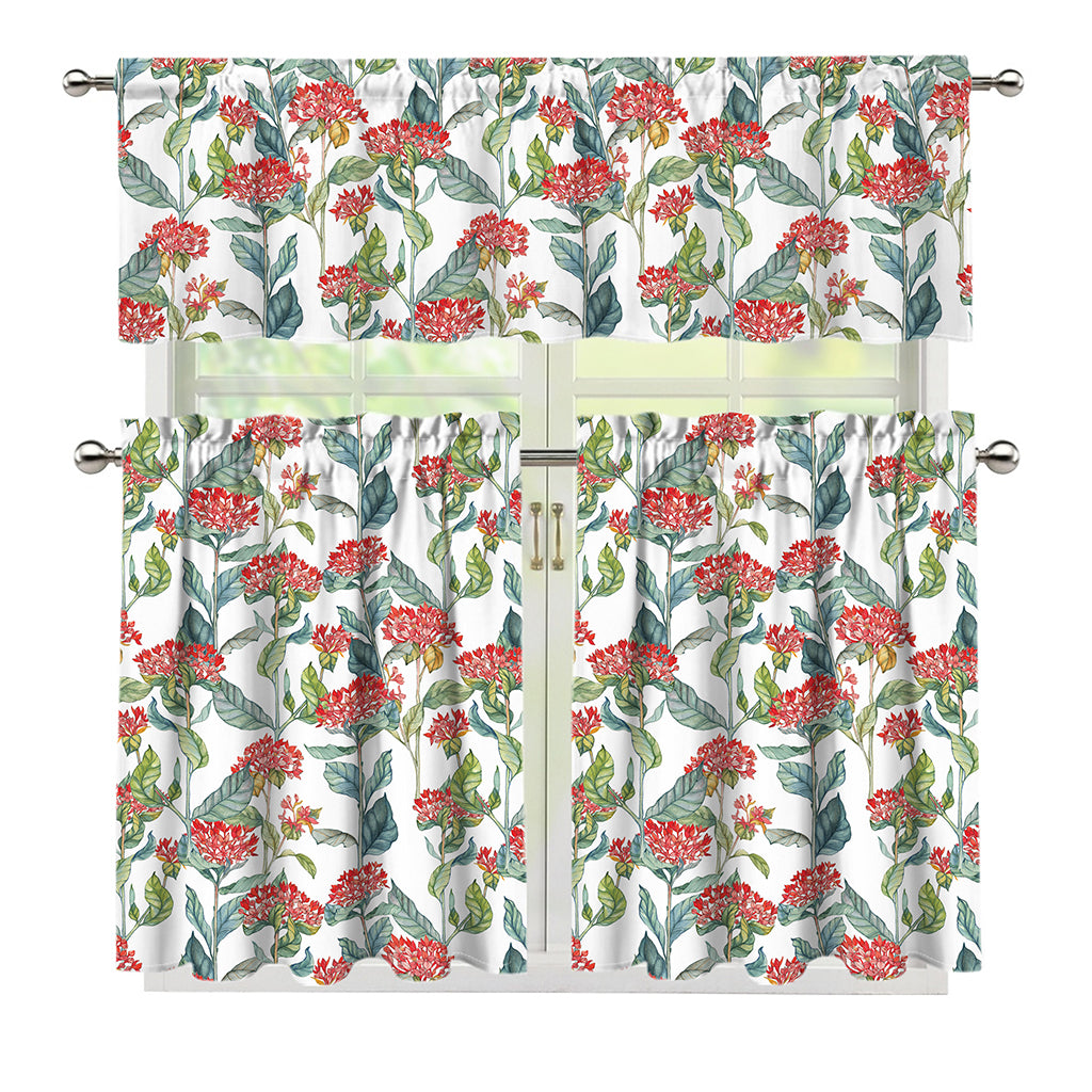 Watercolor Bouvardia Print 3 Piece Kitchen Curtains
