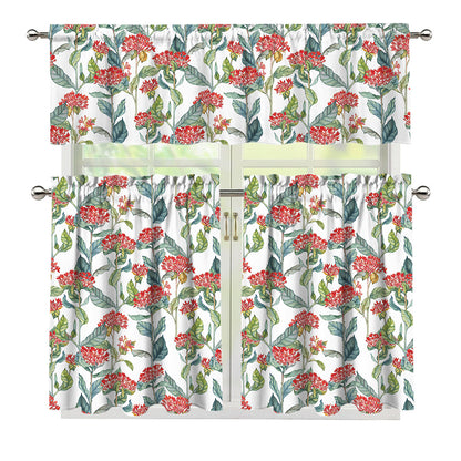 Watercolor Bouvardia Print 3 Piece Kitchen Curtains