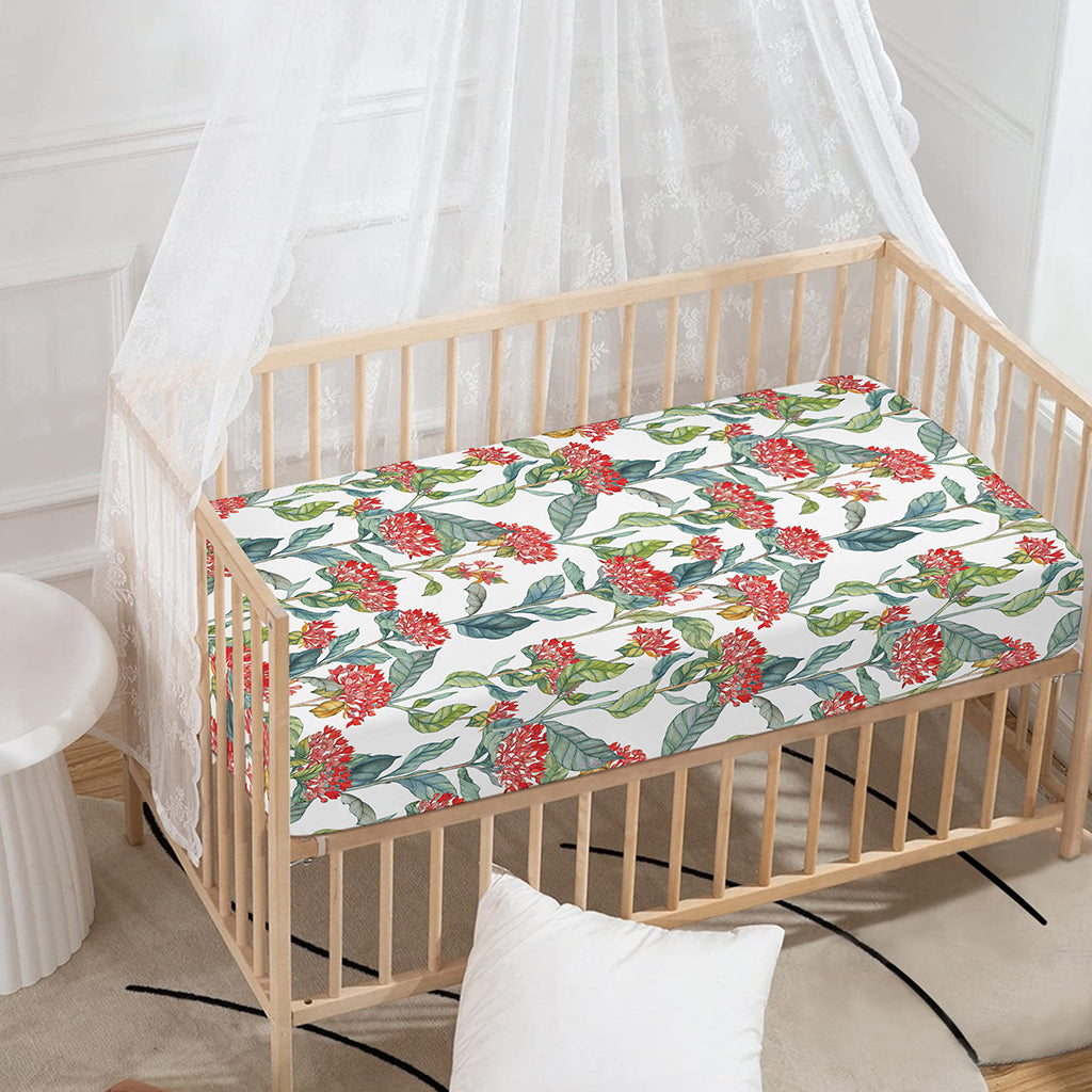 Watercolor Bouvardia Print Baby Crib Sheet