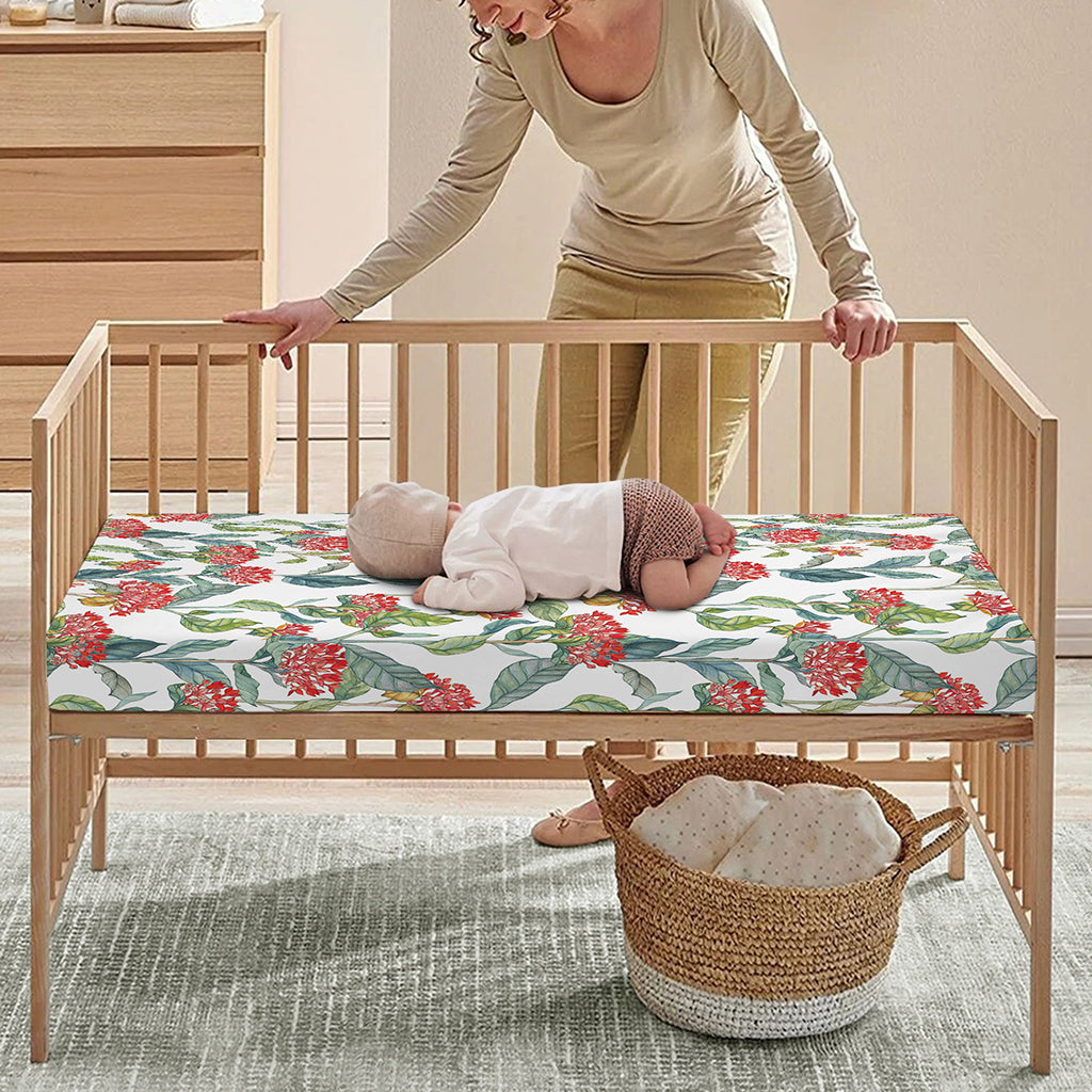 Watercolor Bouvardia Print Baby Crib Sheet