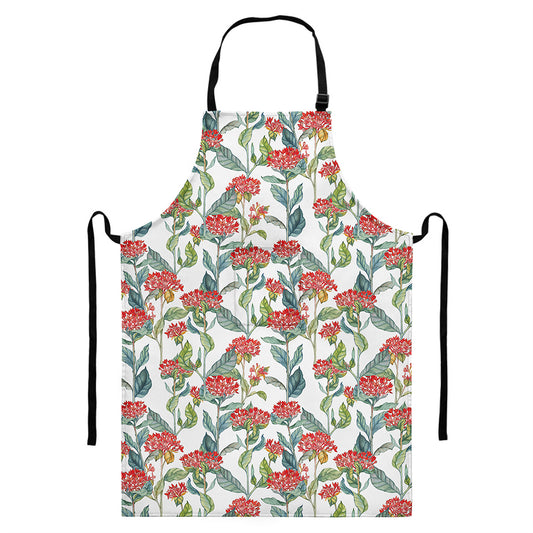 Watercolor Bouvardia Print Bib Apron With Pocket