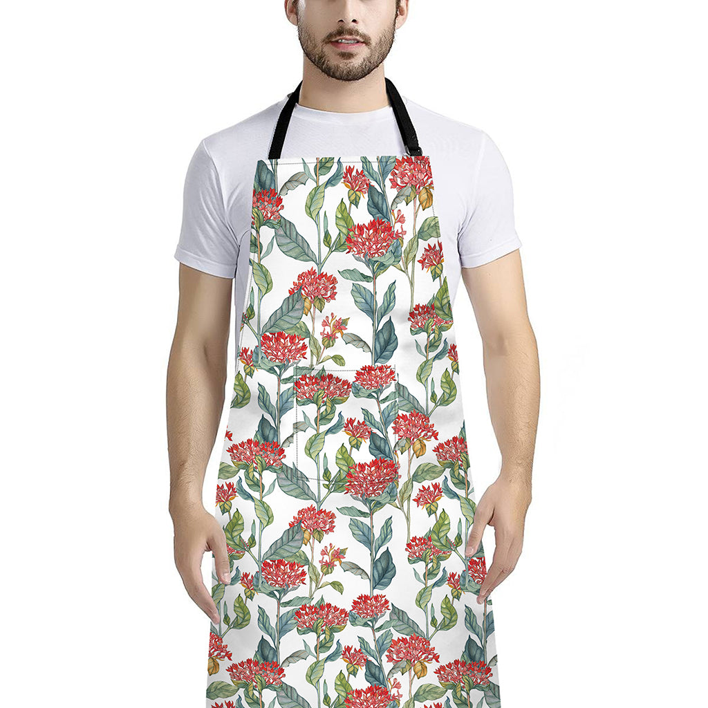 Watercolor Bouvardia Print Bib Apron With Pocket