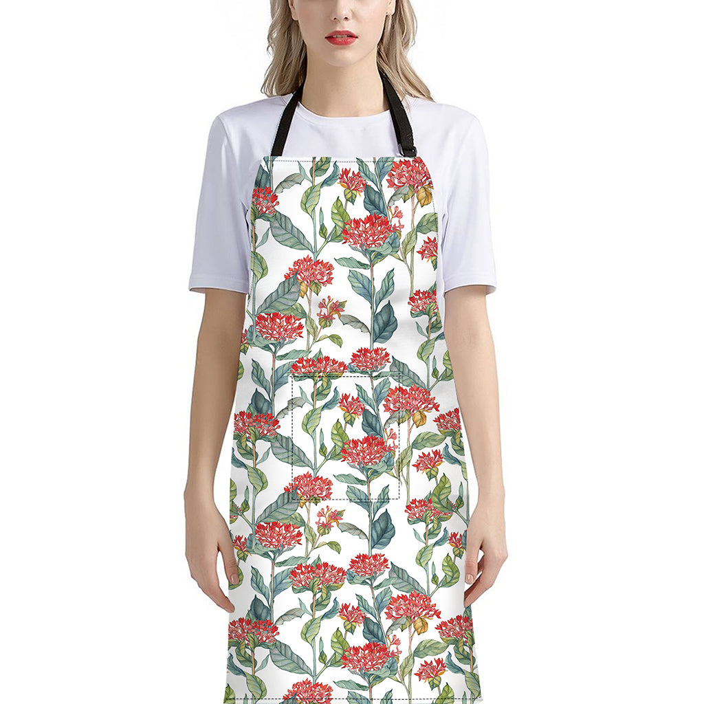 Watercolor Bouvardia Print Bib Apron With Pocket