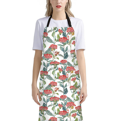 Watercolor Bouvardia Print Bib Apron With Pocket