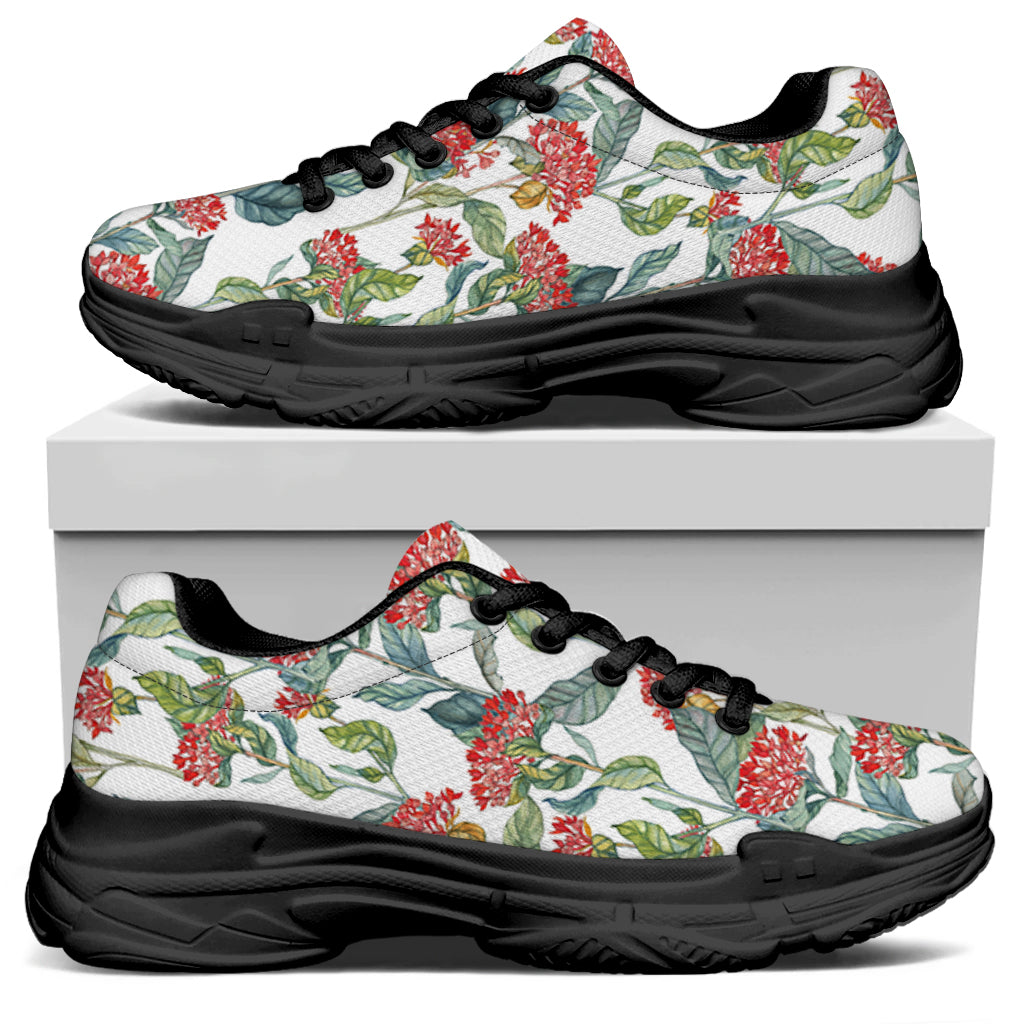 Watercolor Bouvardia Print Black Chunky Shoes