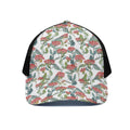 Watercolor Bouvardia Print Black Mesh Trucker Hat