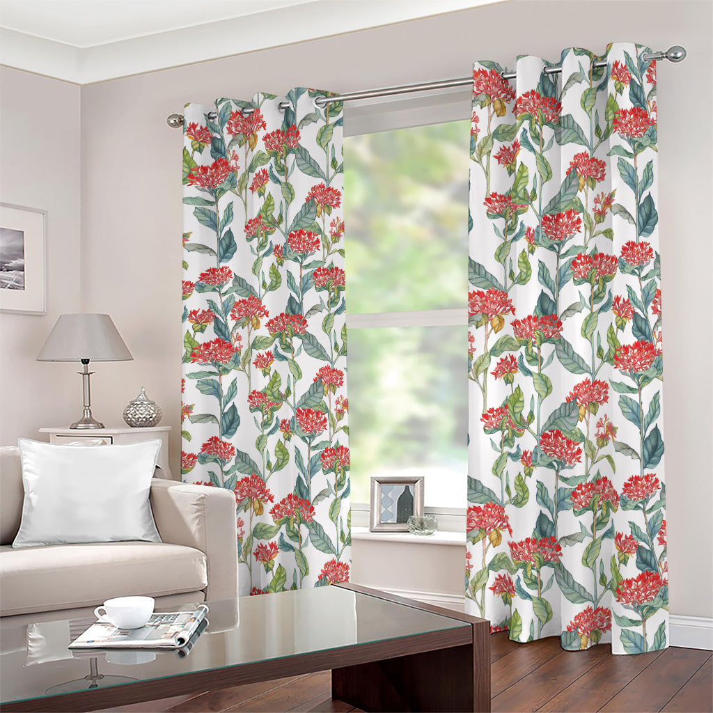 Watercolor Bouvardia Print Blackout Grommet Curtains