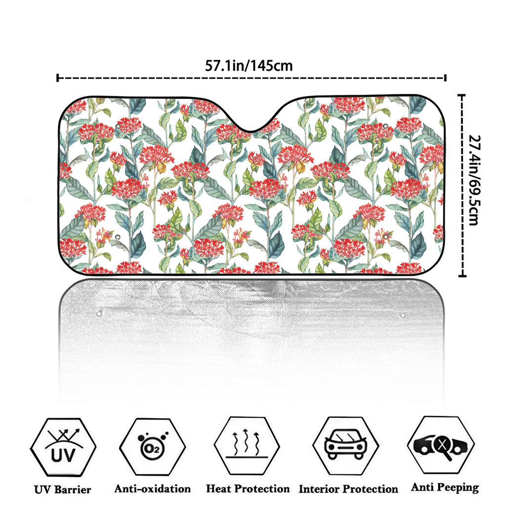 Watercolor Bouvardia Print Car Windshield Sun Shade
