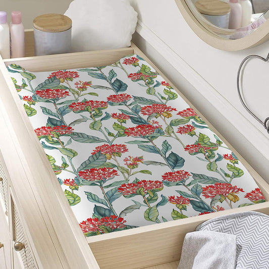 Watercolor Bouvardia Print Changing Pad Cover