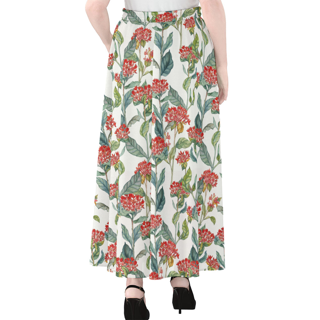 Watercolor Bouvardia Print Chiffon Maxi Skirt