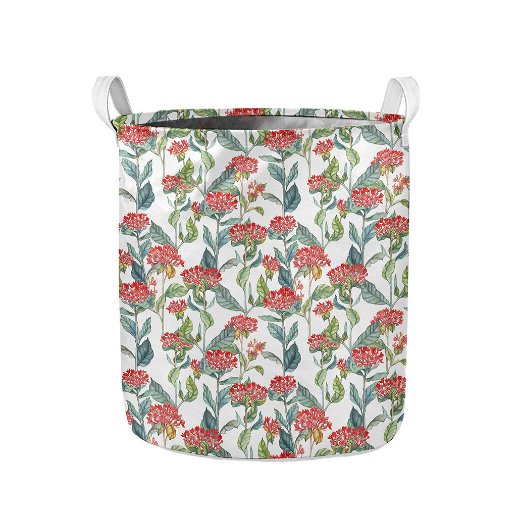 Watercolor Bouvardia Print Collapsible Laundry Basket