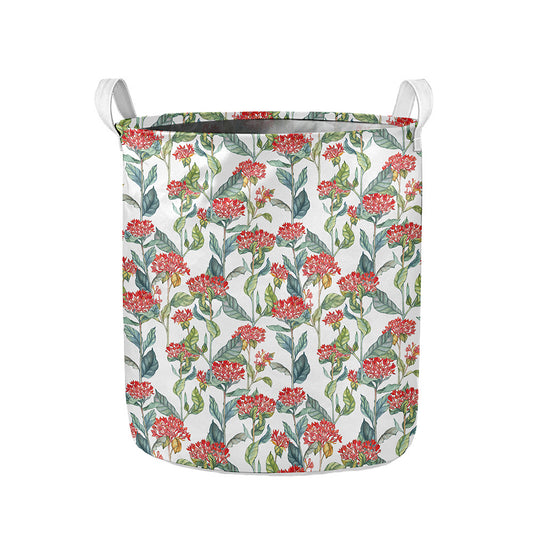 Watercolor Bouvardia Print Collapsible Laundry Basket