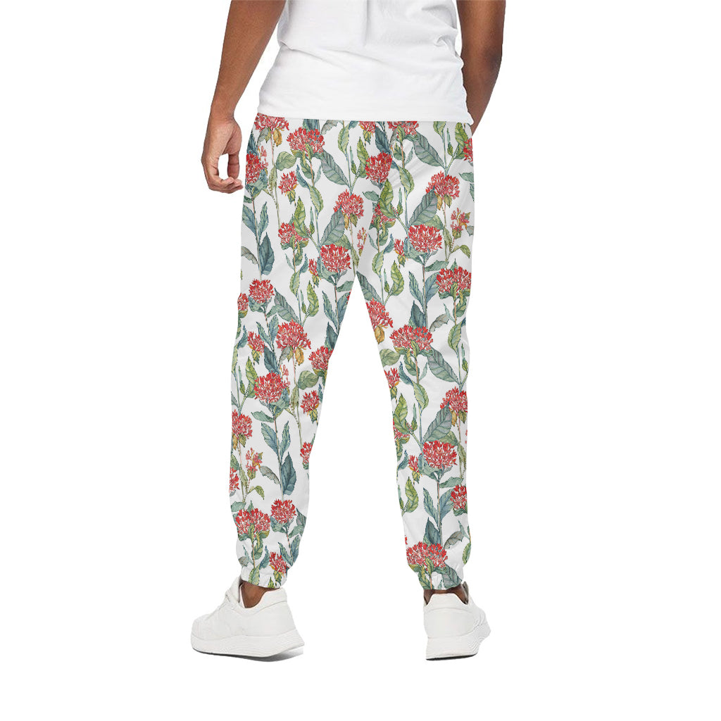 Watercolor Bouvardia Print Cotton Pants