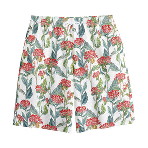 Watercolor Bouvardia Print Cotton Shorts