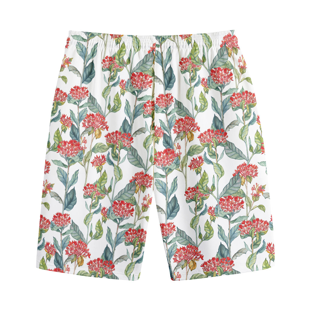 Watercolor Bouvardia Print Cotton Shorts