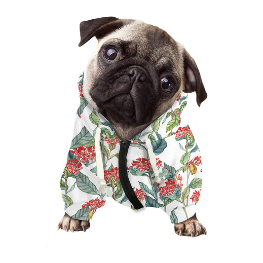Watercolor Bouvardia Print Dog Zip Up Hoodie