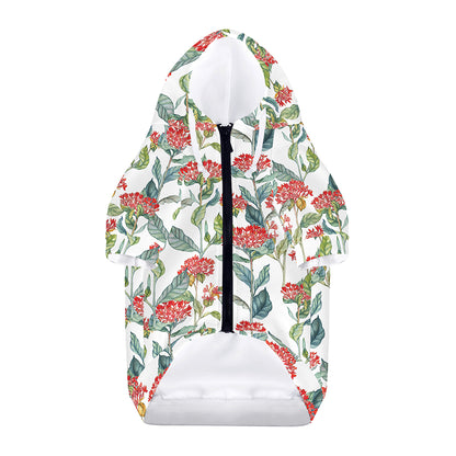 Watercolor Bouvardia Print Dog Zip Up Hoodie