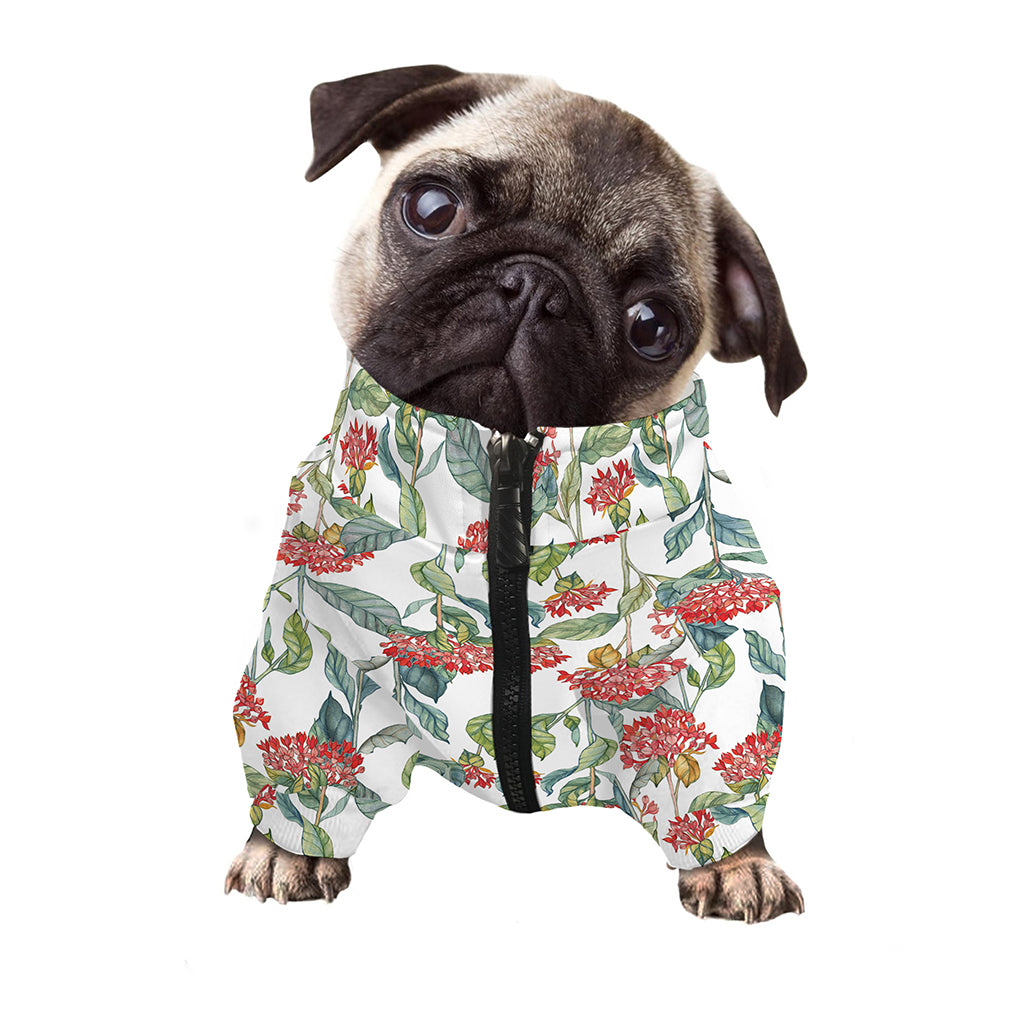 Watercolor Bouvardia Print Dog Zip Up Jacket