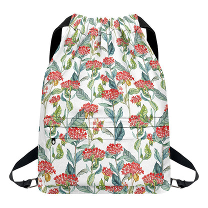 Watercolor Bouvardia Print Drawstring Backpack