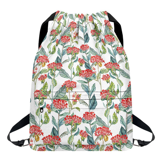 Watercolor Bouvardia Print Drawstring Backpack