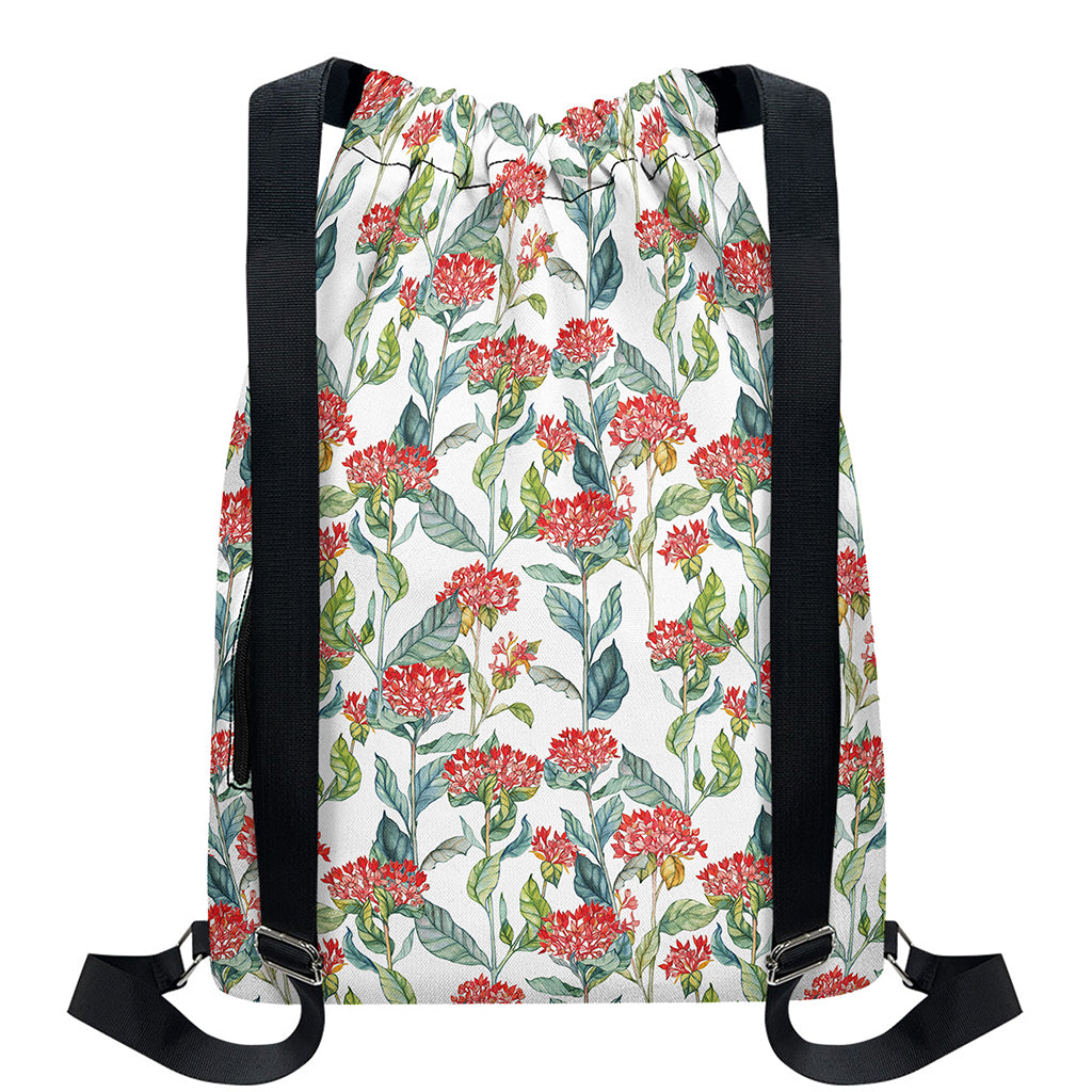 Watercolor Bouvardia Print Drawstring Backpack