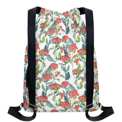 Watercolor Bouvardia Print Drawstring Backpack