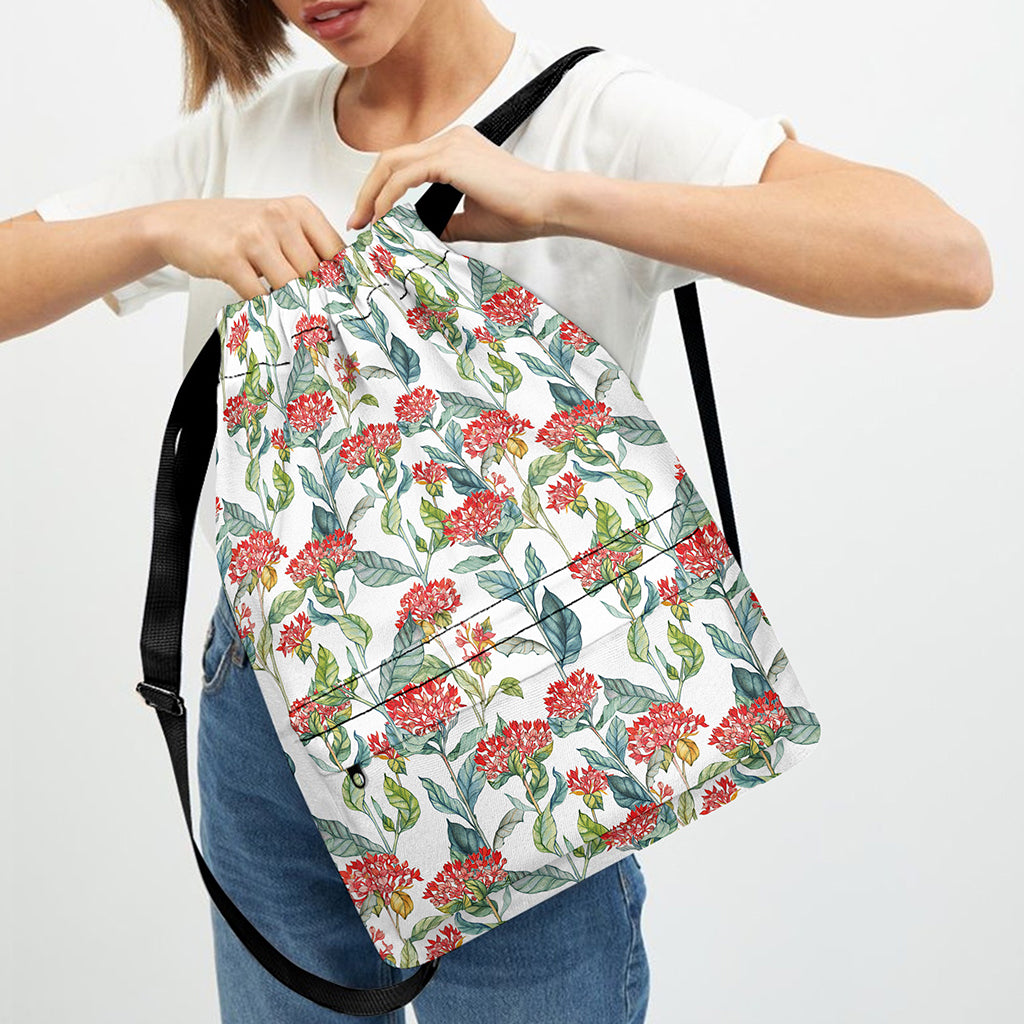 Watercolor Bouvardia Print Drawstring Backpack