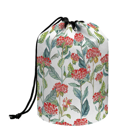 Watercolor Bouvardia Print Drawstring Makeup Bag