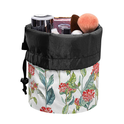 Watercolor Bouvardia Print Drawstring Makeup Bag