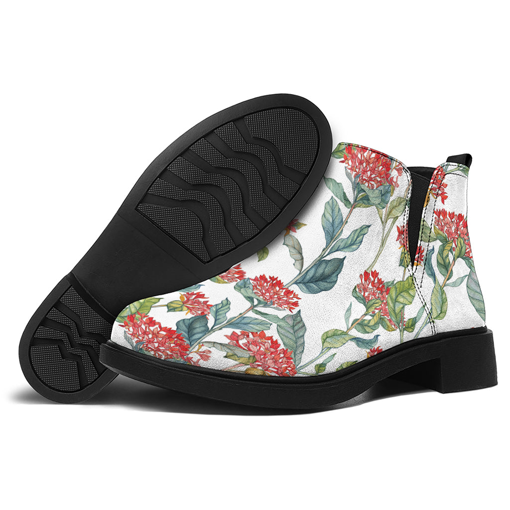 Watercolor Bouvardia Print Flat Ankle Boots