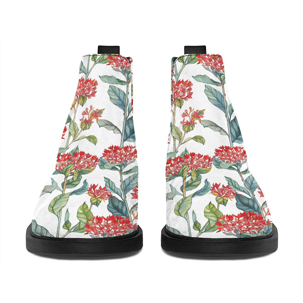 Watercolor Bouvardia Print Flat Ankle Boots