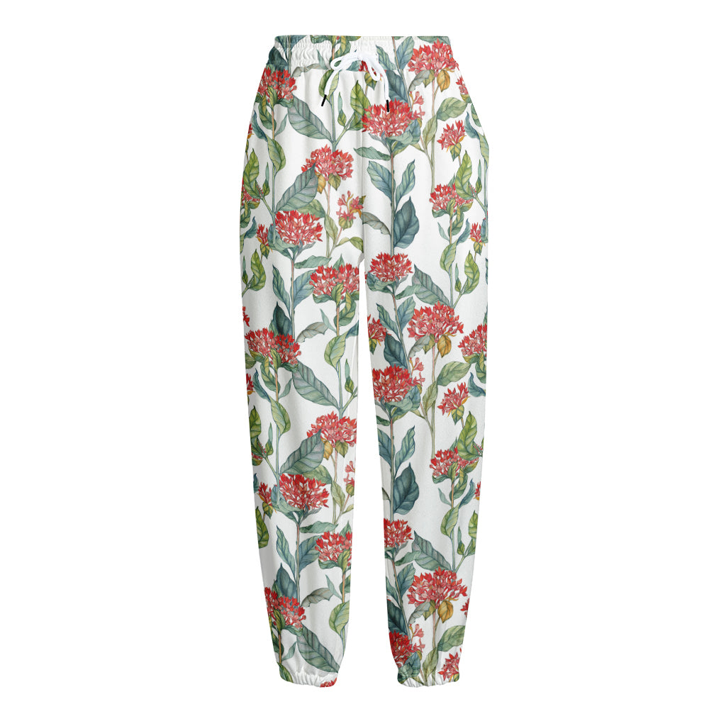 Watercolor Bouvardia Print Fleece Lined Knit Pants