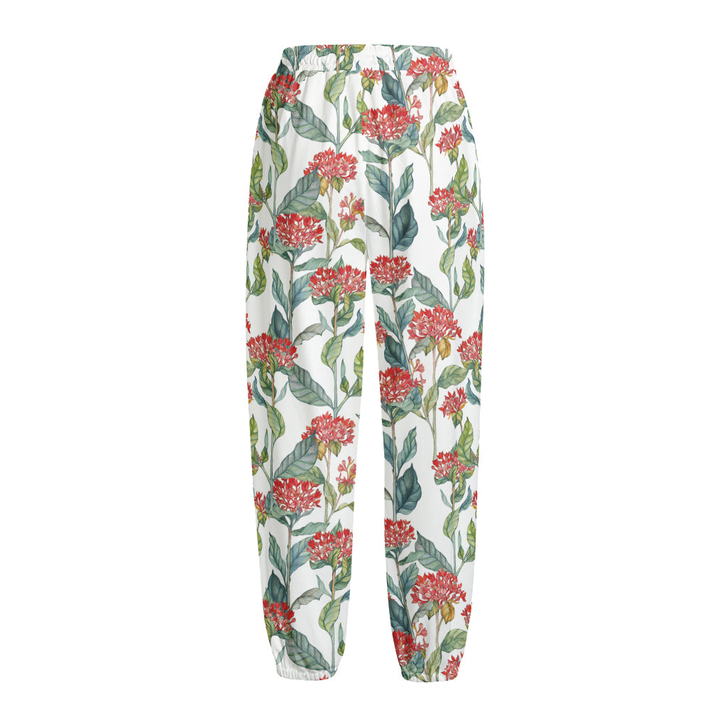 Watercolor Bouvardia Print Fleece Lined Knit Pants