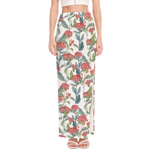 Watercolor Bouvardia Print High Slit Maxi Skirt