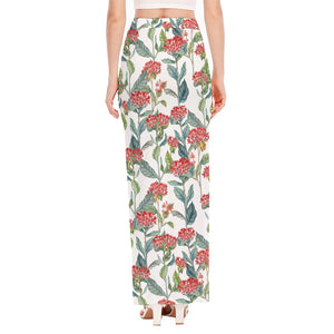 Watercolor Bouvardia Print High Slit Maxi Skirt