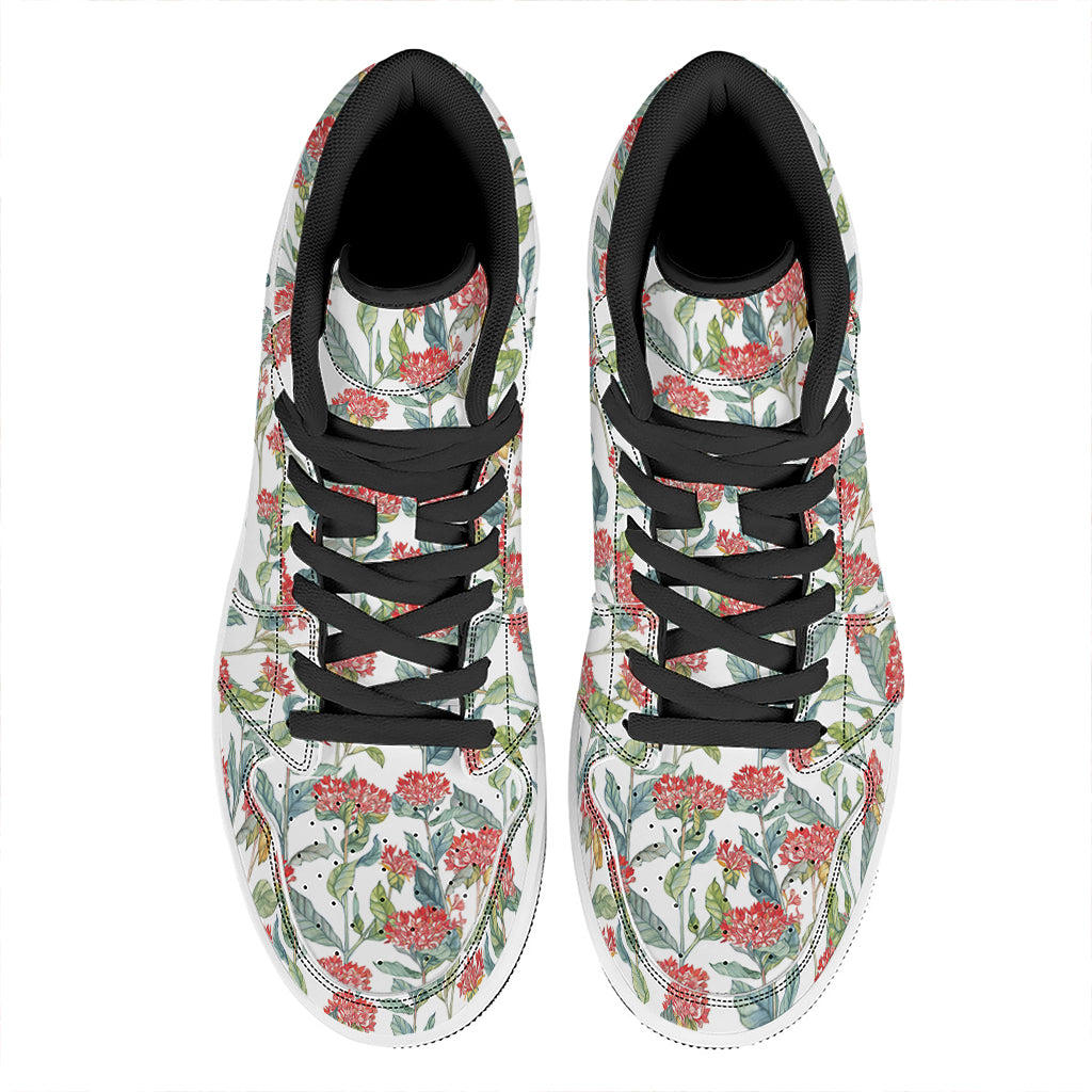 Watercolor Bouvardia Print High Top Leather Sneakers