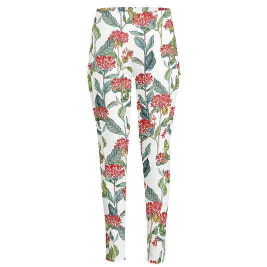 Watercolor Bouvardia Print High-Waisted Pocket Leggings
