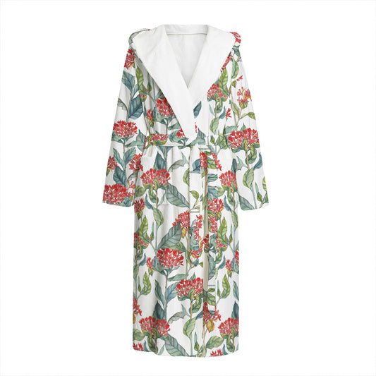 Watercolor Bouvardia Print Hooded Bathrobe