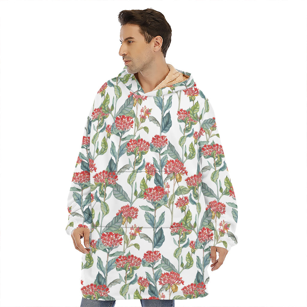 Watercolor Bouvardia Print Hoodie Blanket