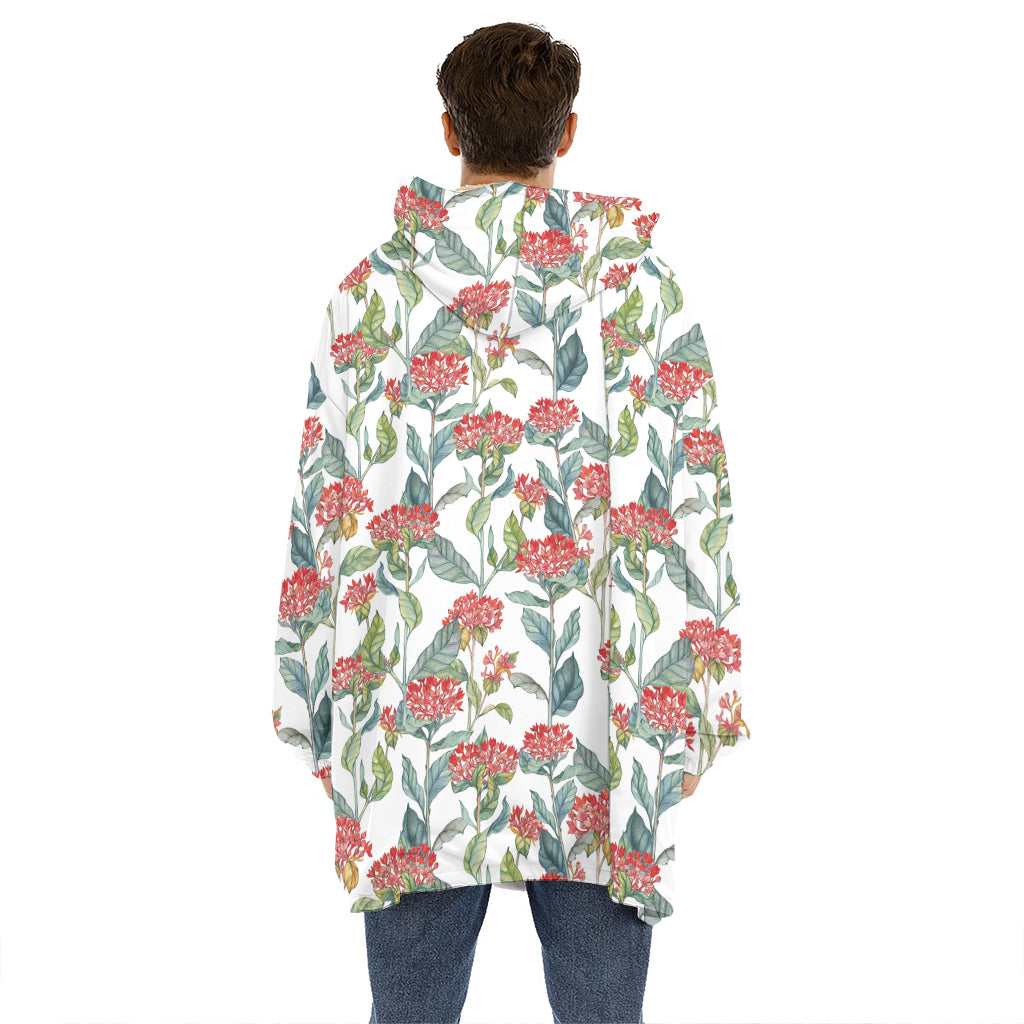 Watercolor Bouvardia Print Hoodie Blanket
