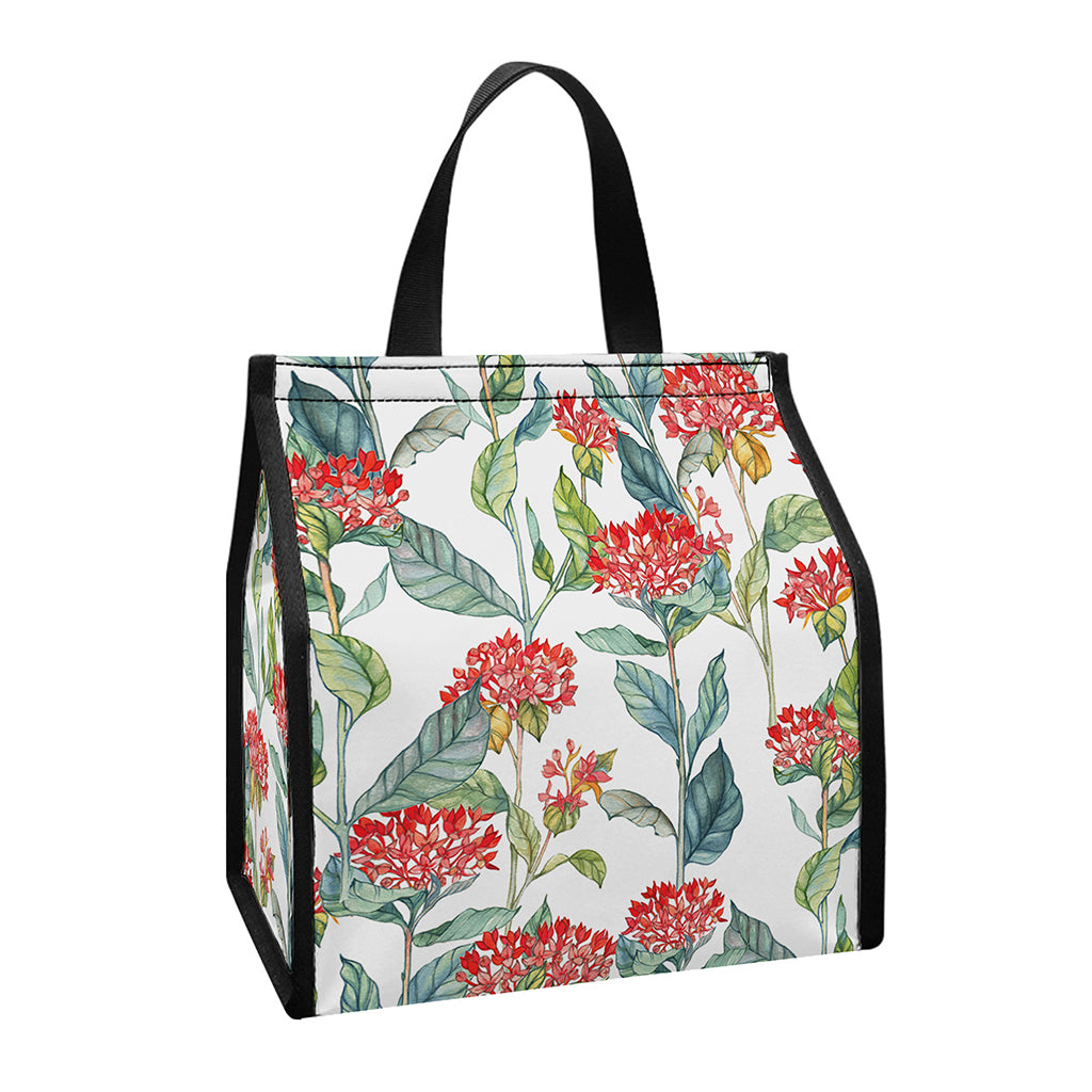 Watercolor Bouvardia Print Insulated Lunch Tote